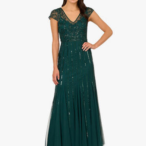 Adrianna Papell AD5E210861 V-Neck Long Mesh Formal Gown A-Line