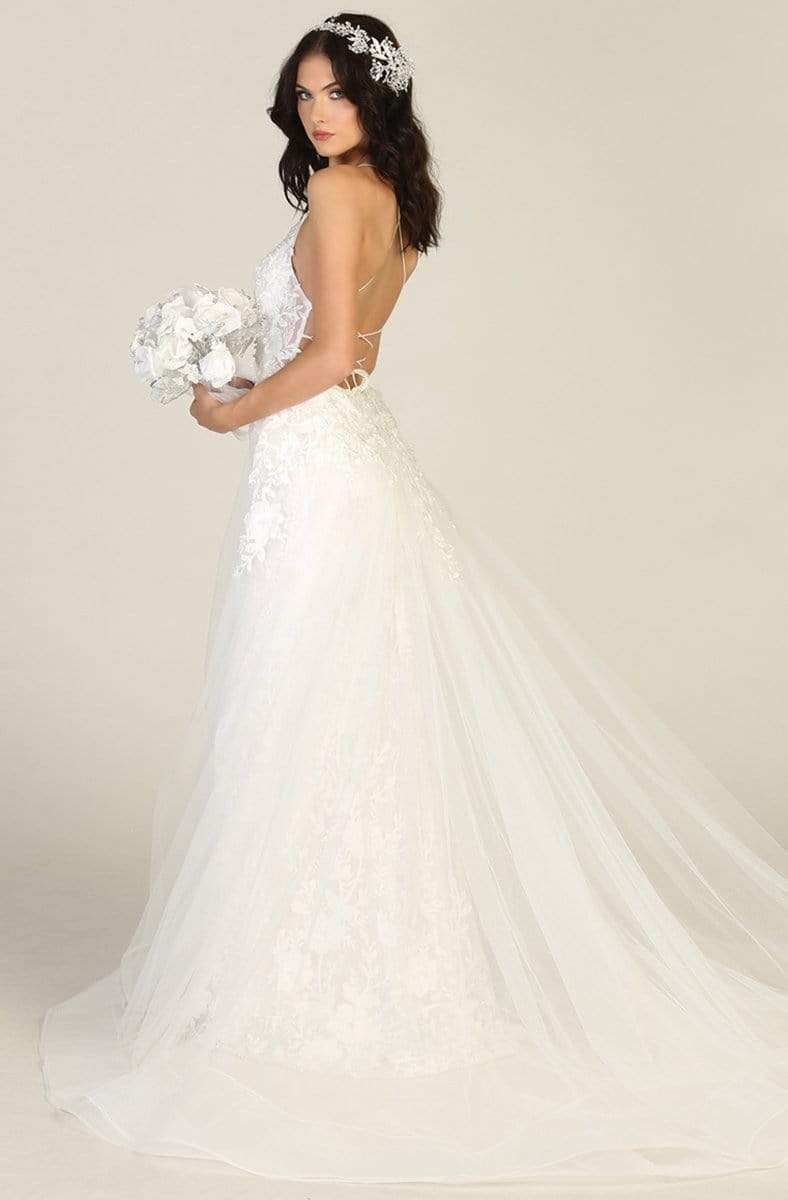 V-Neck Long Lace Sheath Bridal Dress Overskirt May Queen RQ7823 - Image 2
