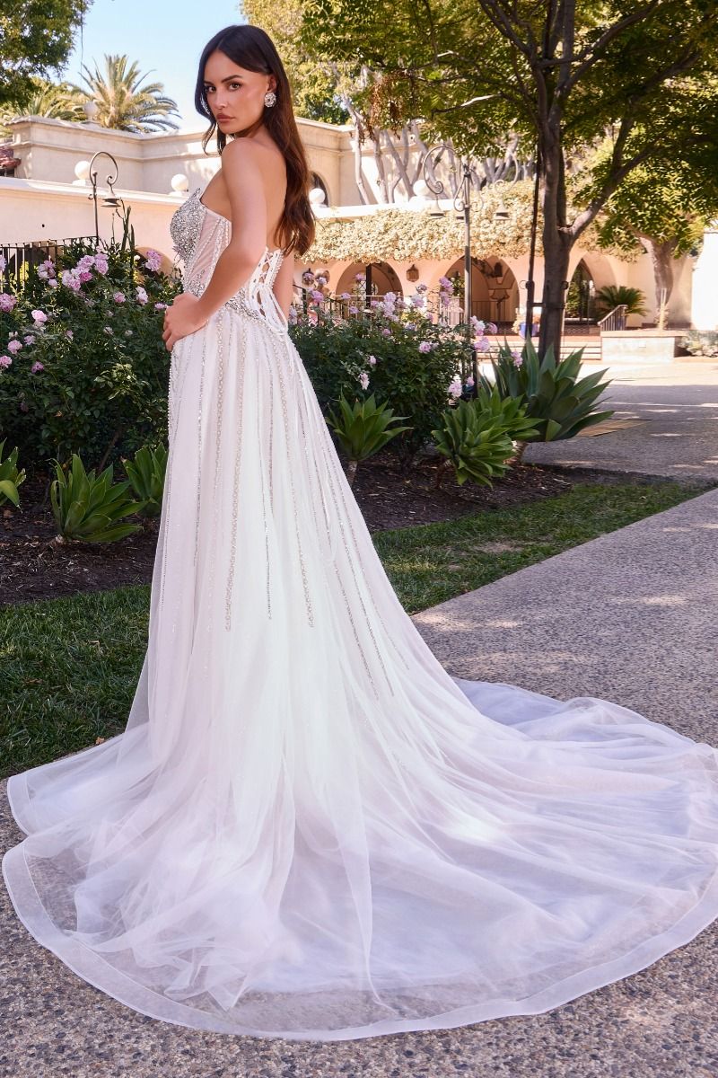 Sweetheart Floor-Length Mesh Wedding Dresss Beaded LaDivine CD643W - Image 2