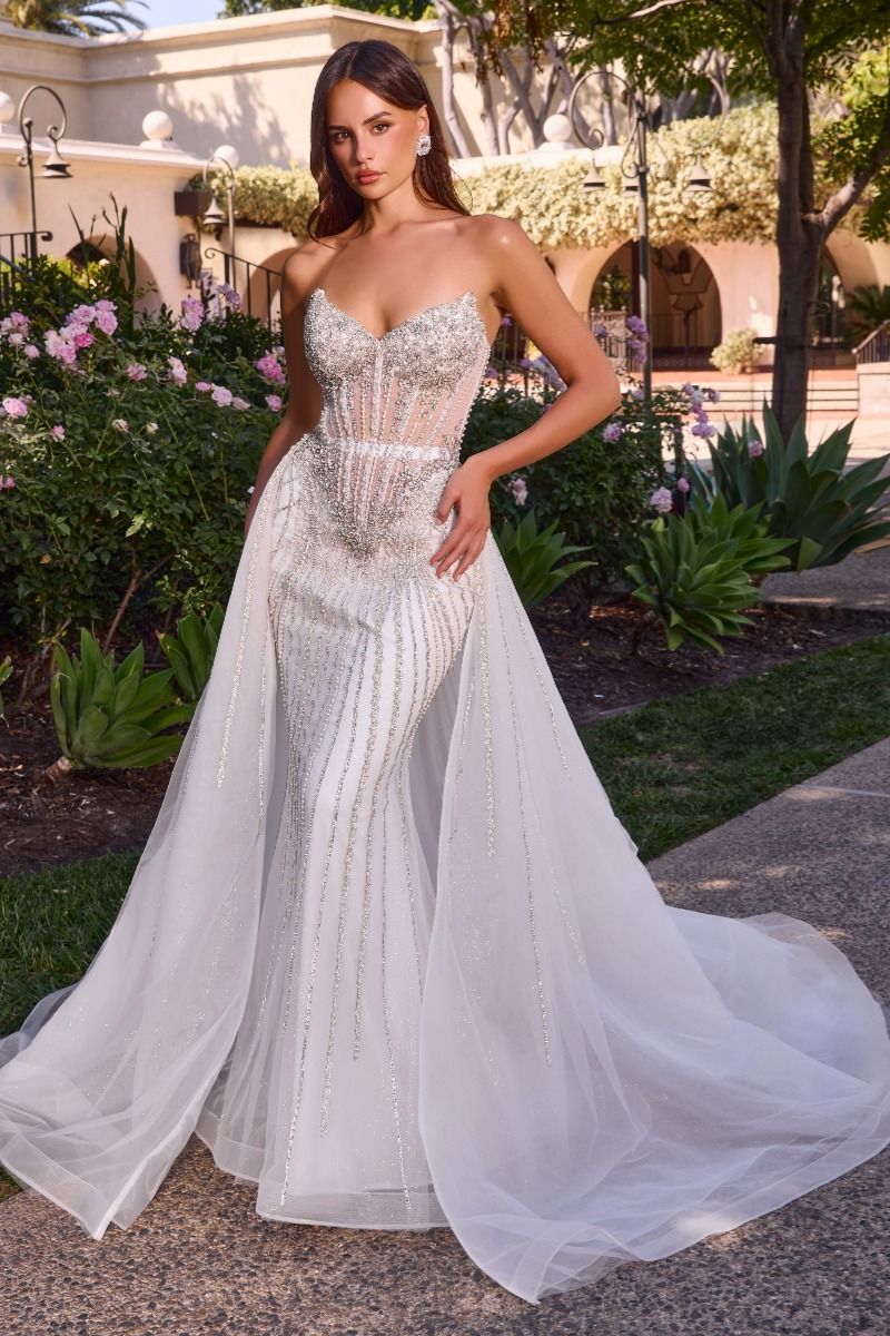 Sweetheart Floor-Length Mesh Wedding Dresss Beaded LaDivine CD643W - Image 3