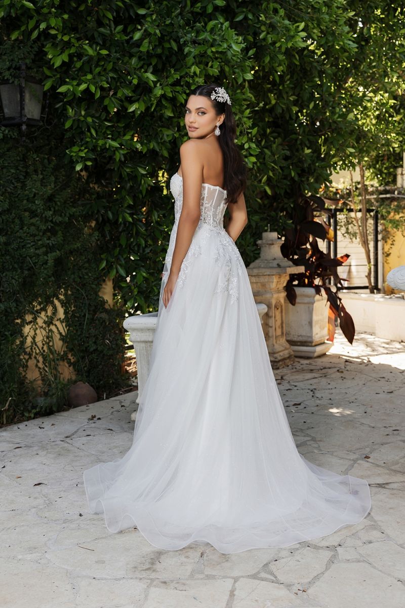 Strapless Long Corset Lace Wedding Dress High Slit May Queen RQ8135 - Image 2
