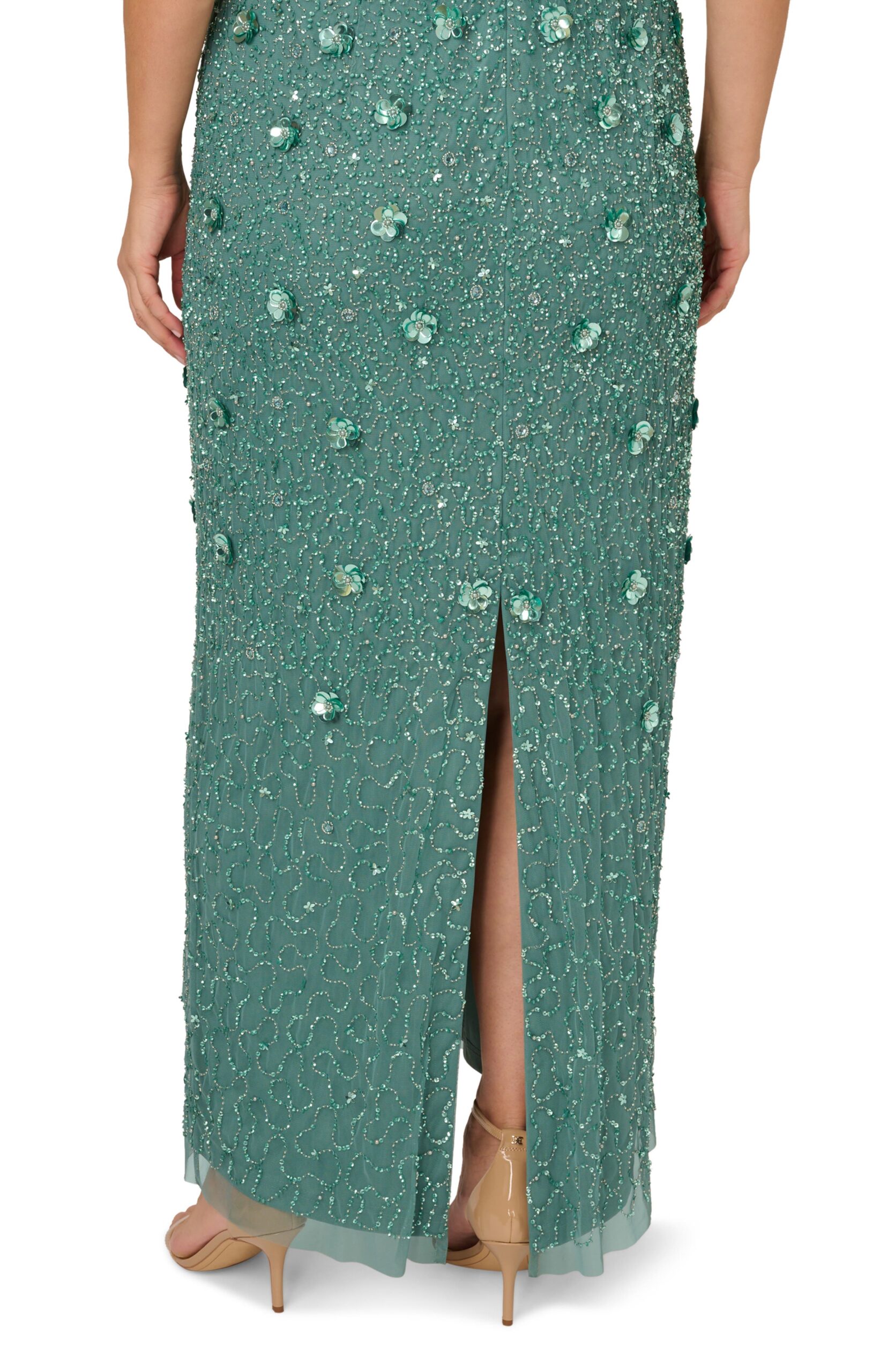 Adrianna Papell AP1E209314 Scoop Floor-Length Mesh Formal Floral Sequin Gown - Image 4