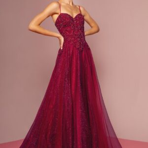 Embroidered Bodice and Mesh Glitter Floor Length Skirt