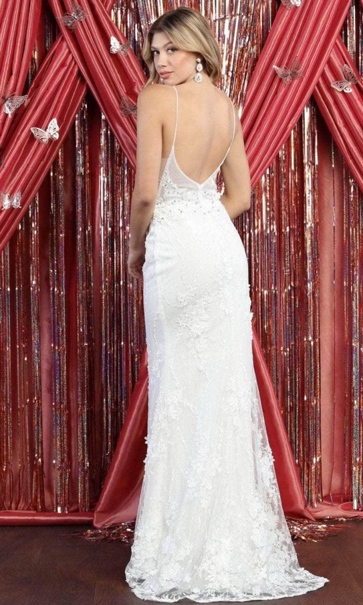 V-Neck Long Lace Sheath Wedding Dress May Queen RQ7932 - Image 2