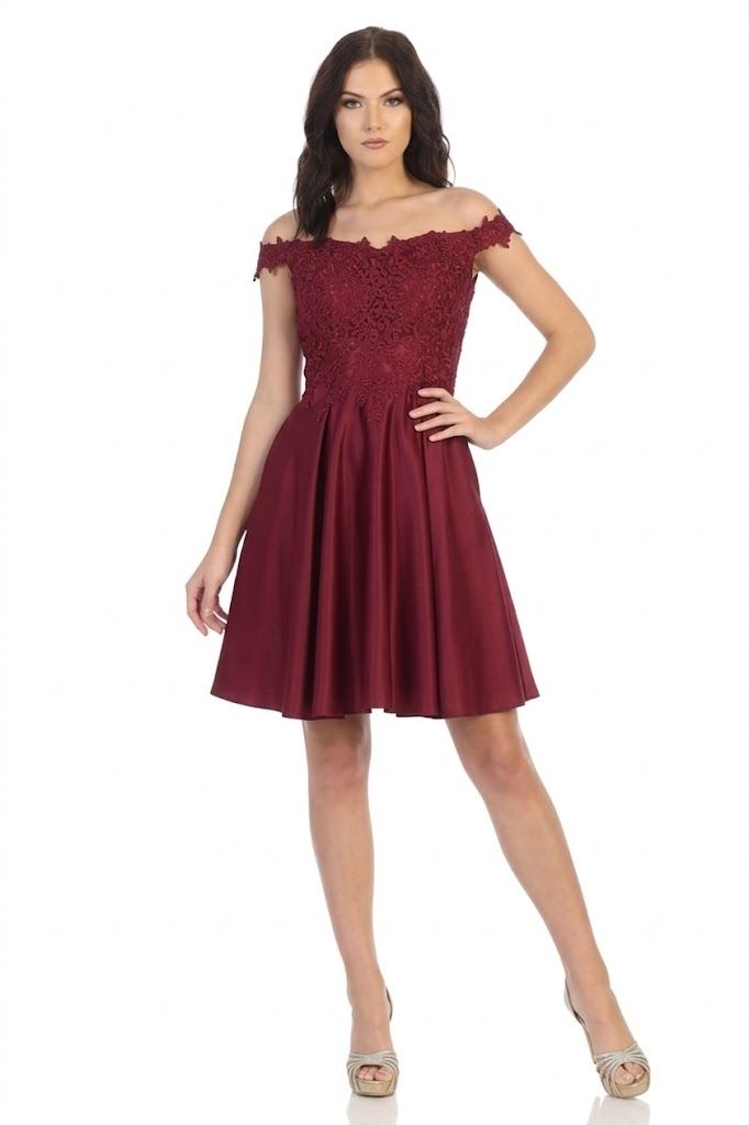 Off-Shoulder Short Satin Cocktail Dress Lace May Queen MQ1766 - Image 4