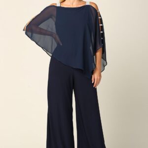 Formal Chiffon Cape Overlay Jumpsuit