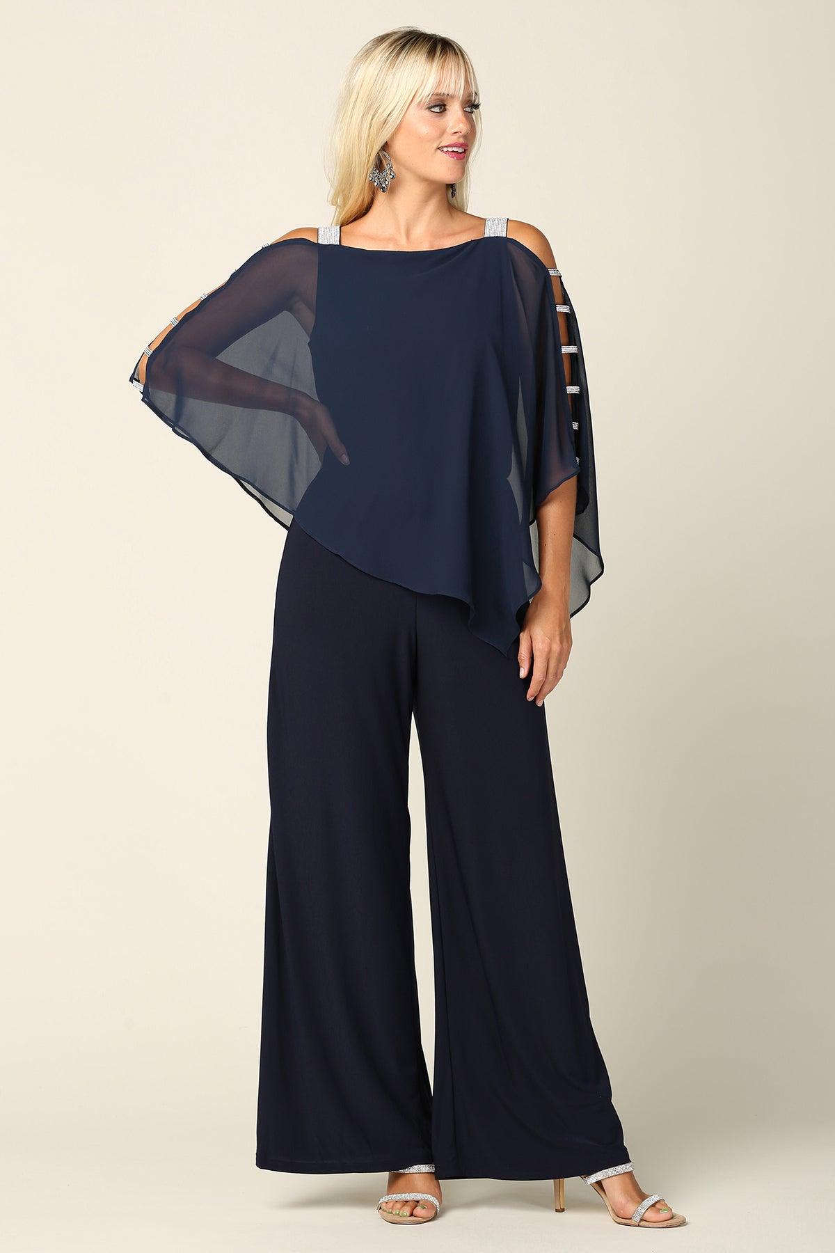 Formal Chiffon Cape Overlay Jumpsuit
