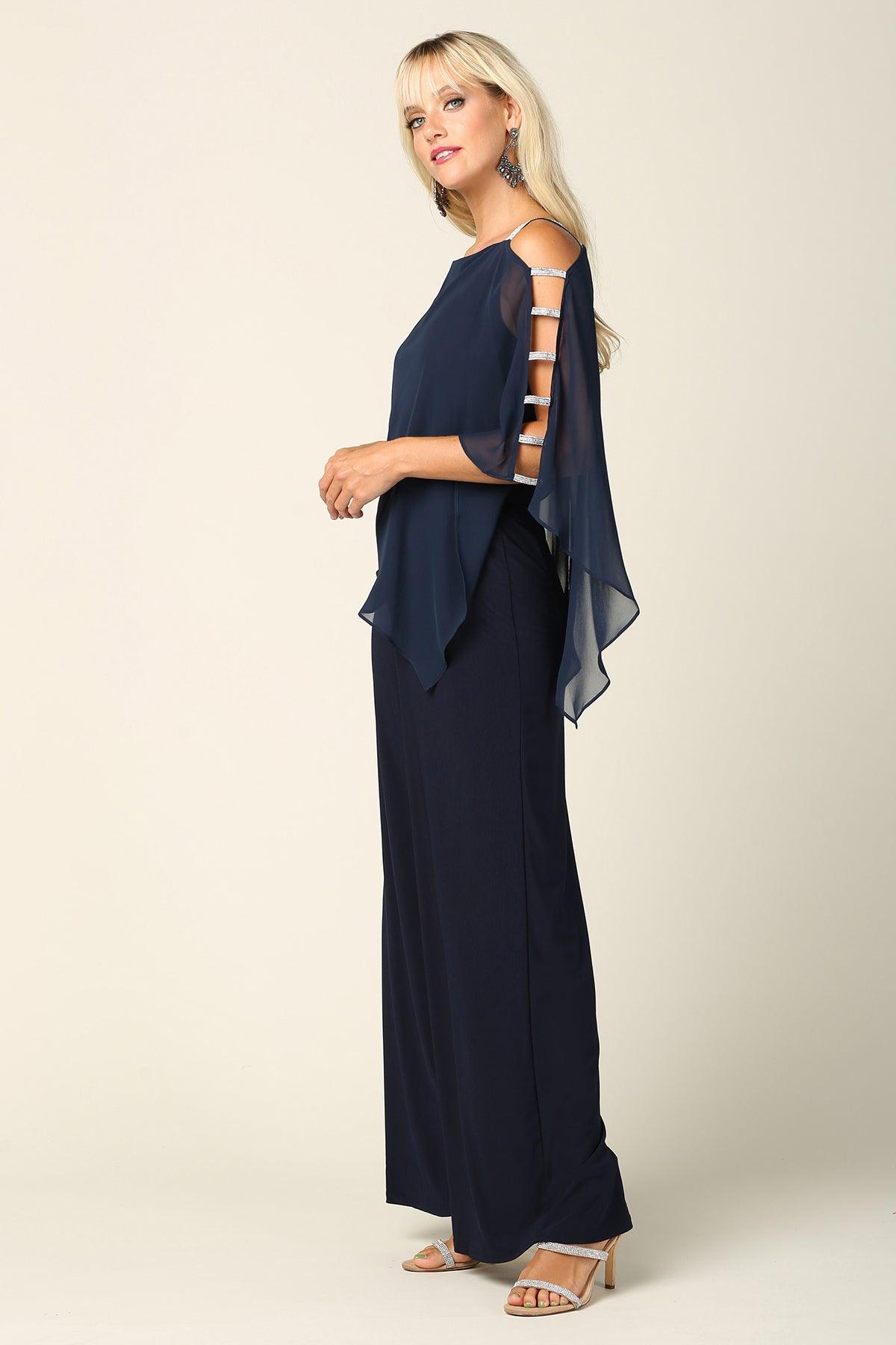 Formal Chiffon Cape Overlay Jumpsuit - Image 3