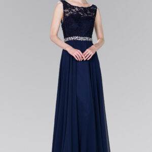 Lace Top Chiffon Long Formal Dress