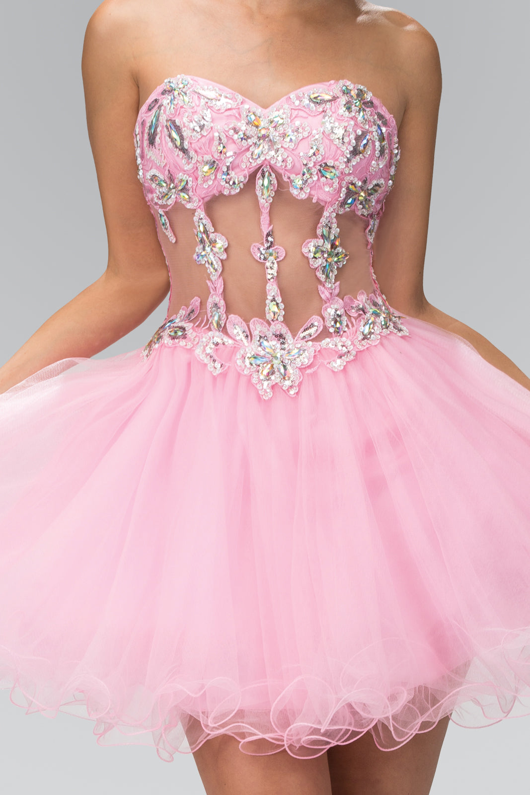 Beaded Strapless Sequined Tulle Short Prom Dress - Image 4