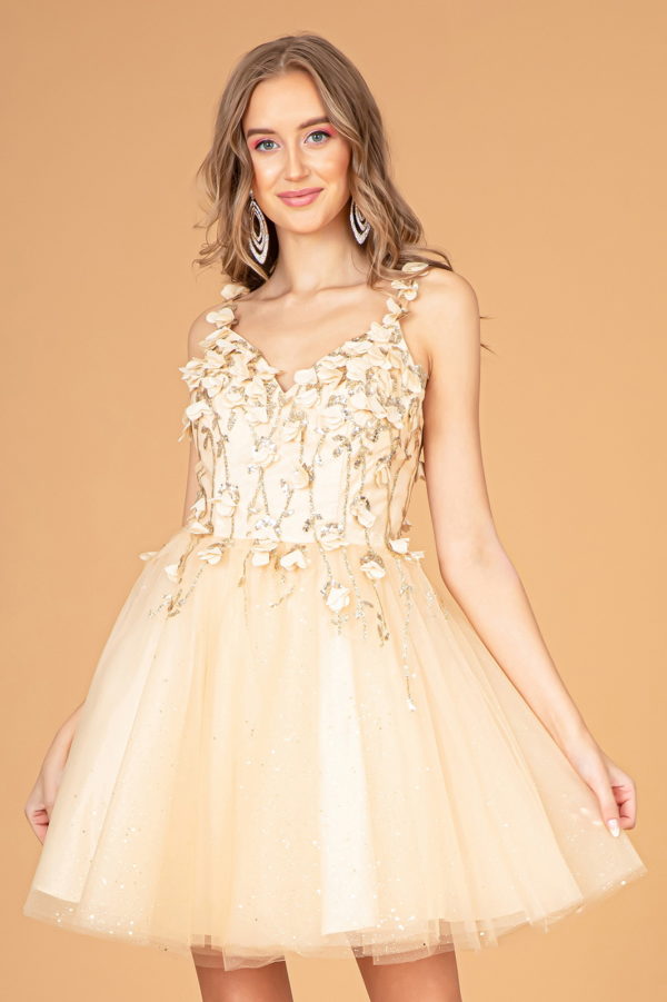 Short Cocktail Glitter Mesh Floral Homecoming Dress - Image 18