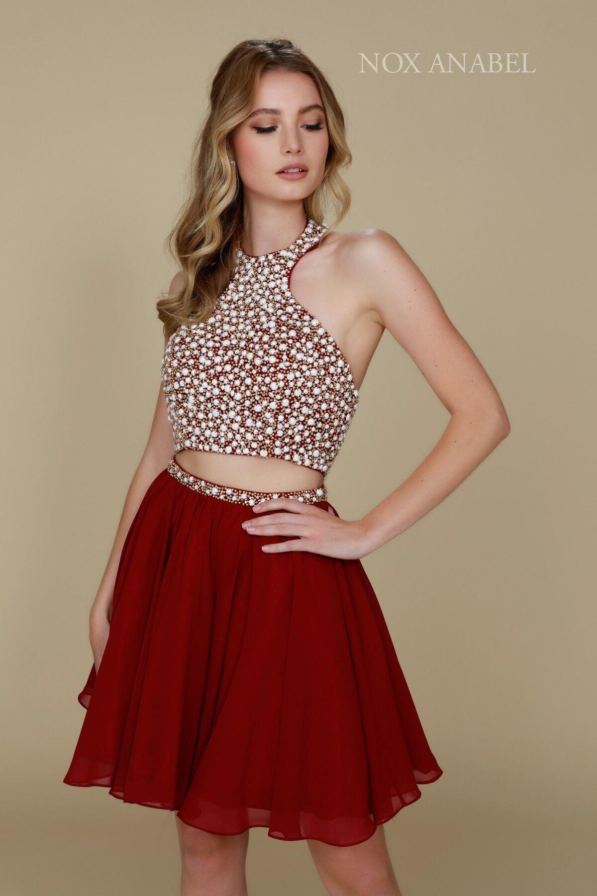 Homecoming Short Two Piece Set Beaded Halter Prom Dress - Image 3