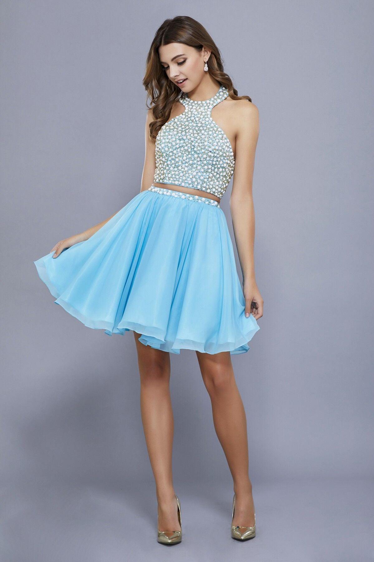 Homecoming Short Two Piece Set Beaded Halter Prom Dress - Image 4
