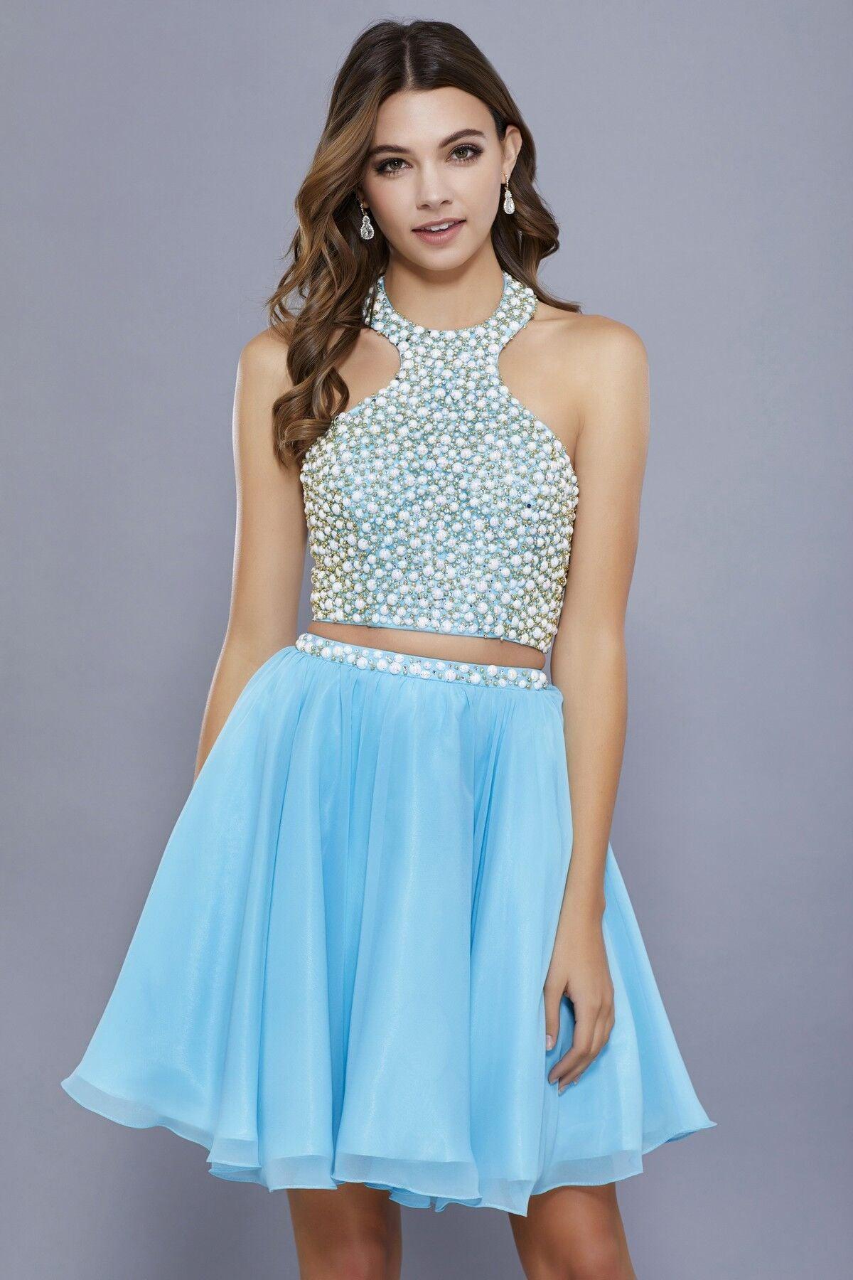 Homecoming Short Two Piece Set Beaded Halter Prom Dress - Image 6