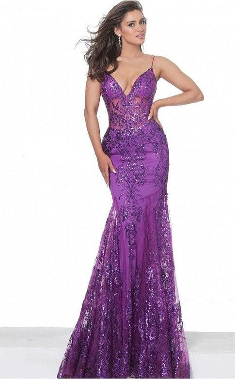 Prom Long Spaghetti Straps Mermaid Gown by Jovani 3675 - Image 3