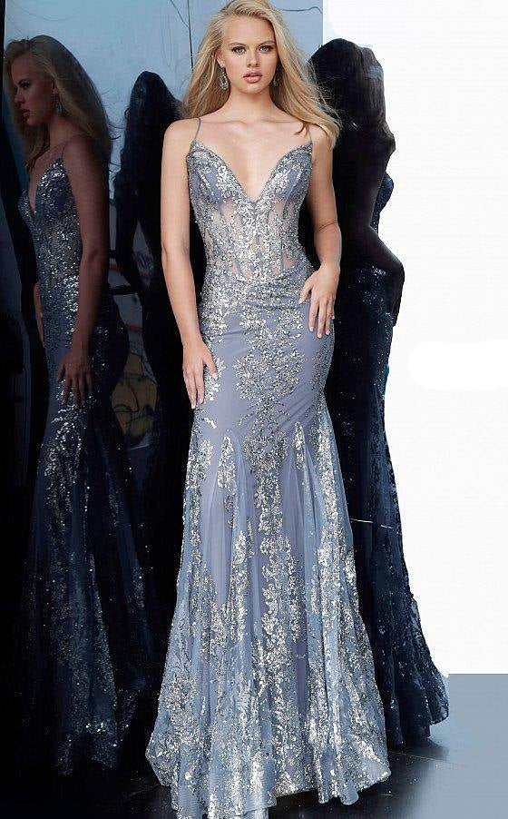 Prom Long Spaghetti Straps Mermaid Gown by Jovani 3675 - Image 5