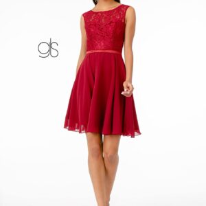 Lace Embellished Bodice Chiffon Short Graduation Dress