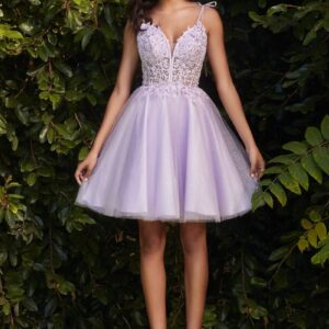 LaDivine CD0188 Embellished A Line Spaghetti Strap Short Prom Homecoming Dress
