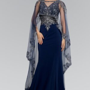 Long Evening Gown Prom Cape Dress