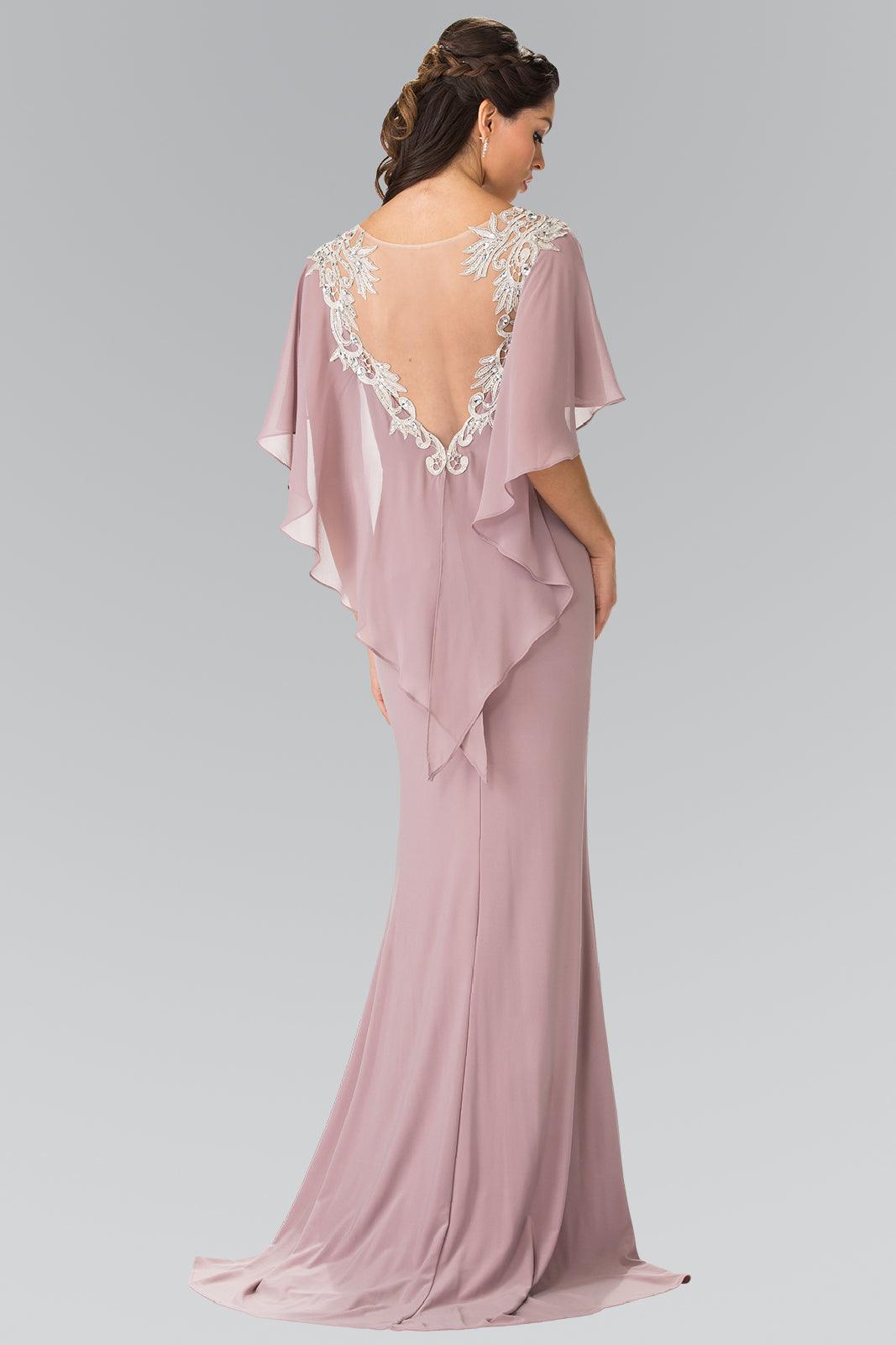 Long Evening Gown Prom Cape Sleeves Dress - Image 2