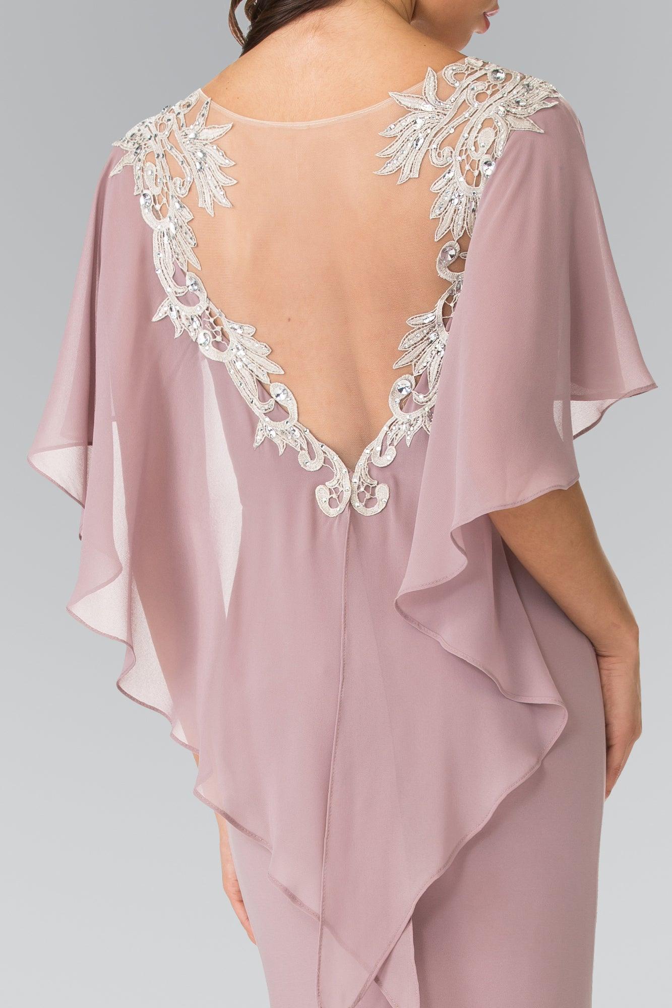 Long Evening Gown Prom Cape Sleeves Dress - Image 3