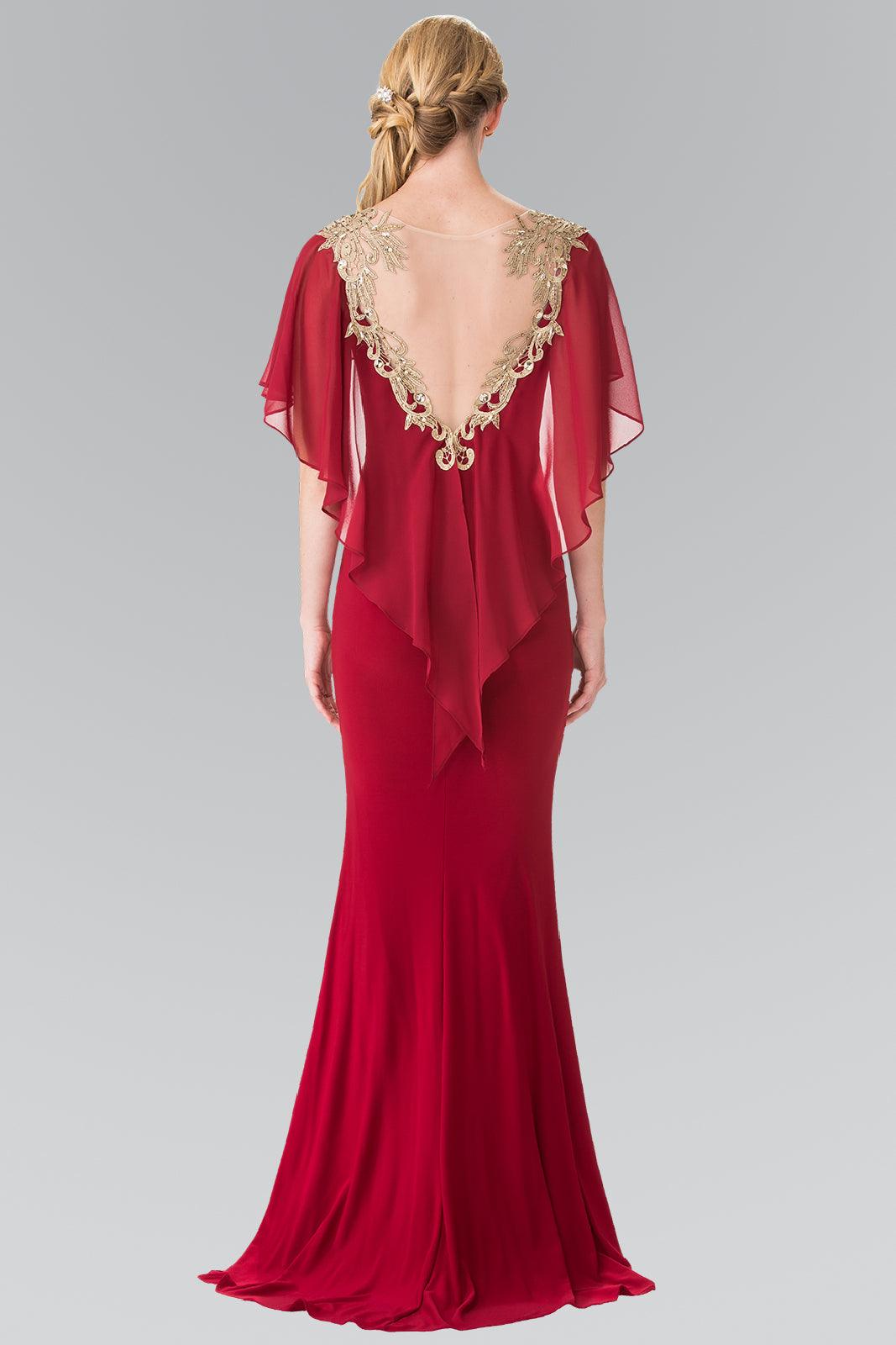 Long Evening Gown Prom Cape Sleeves Dress - Image 5