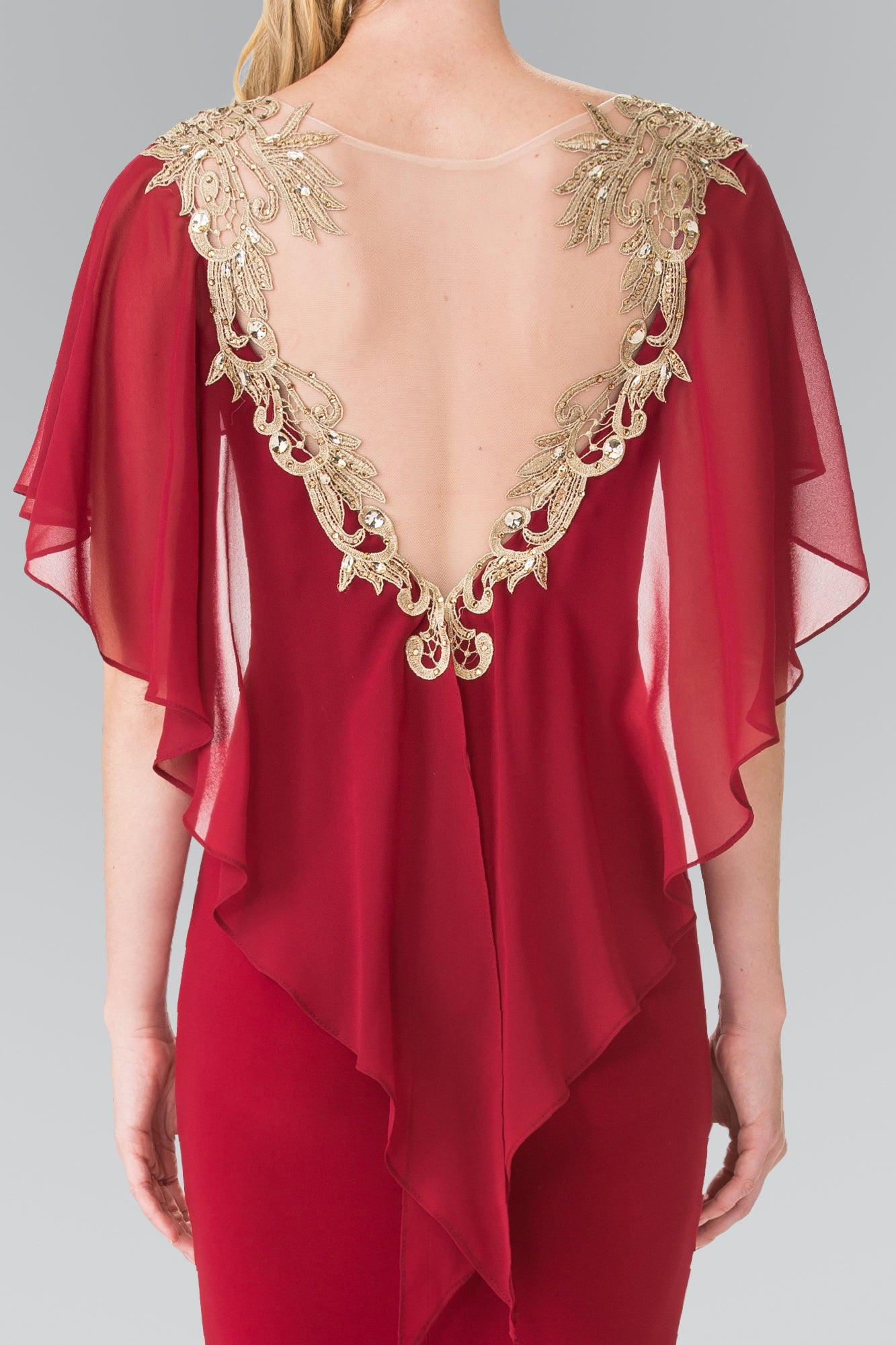 Long Evening Gown Prom Cape Sleeves Dress - Image 6
