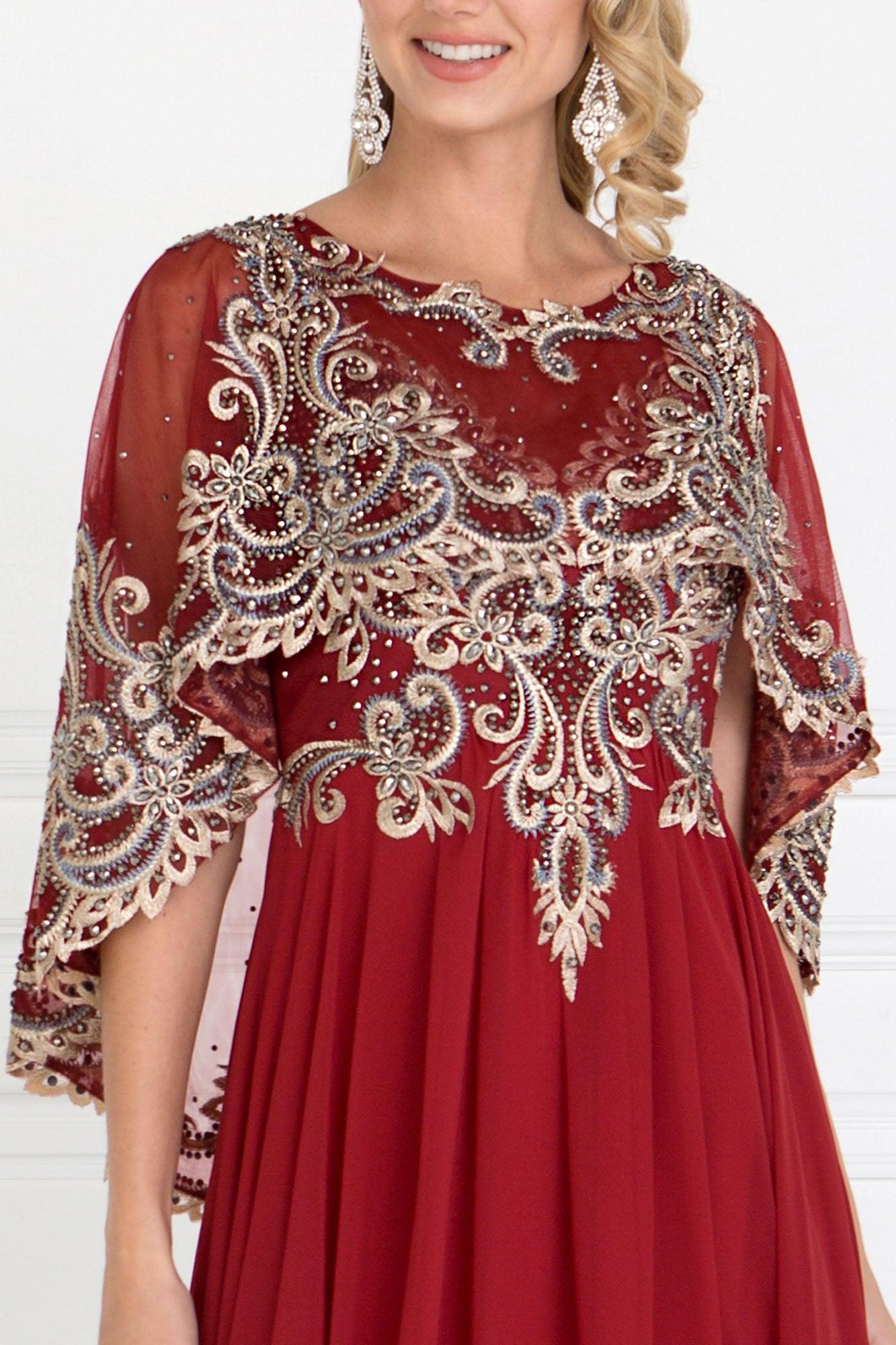 Long Formal Cape Sleeves Dress - Image 4