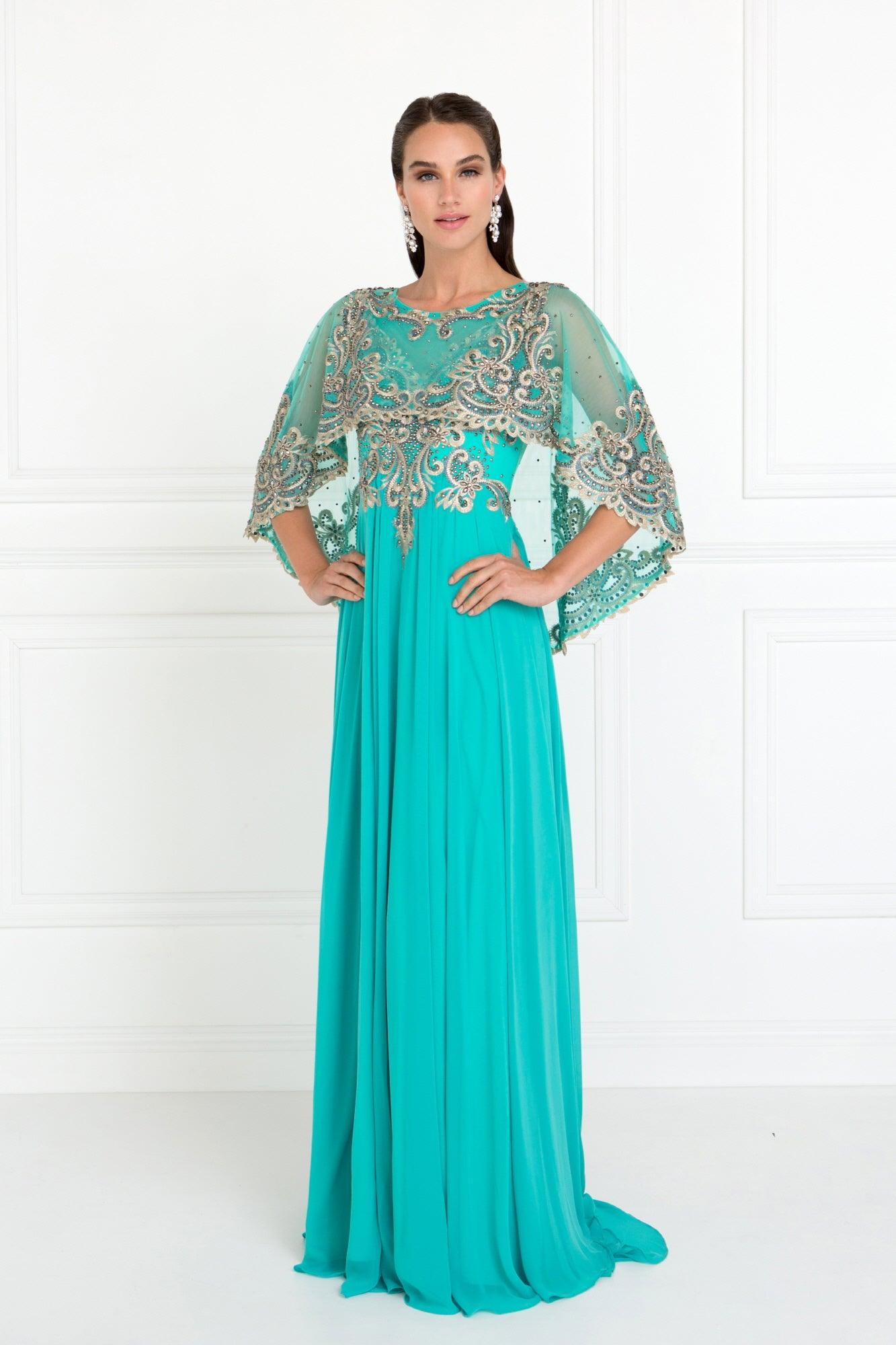 Long Formal Cape Sleeves Dress - Image 3