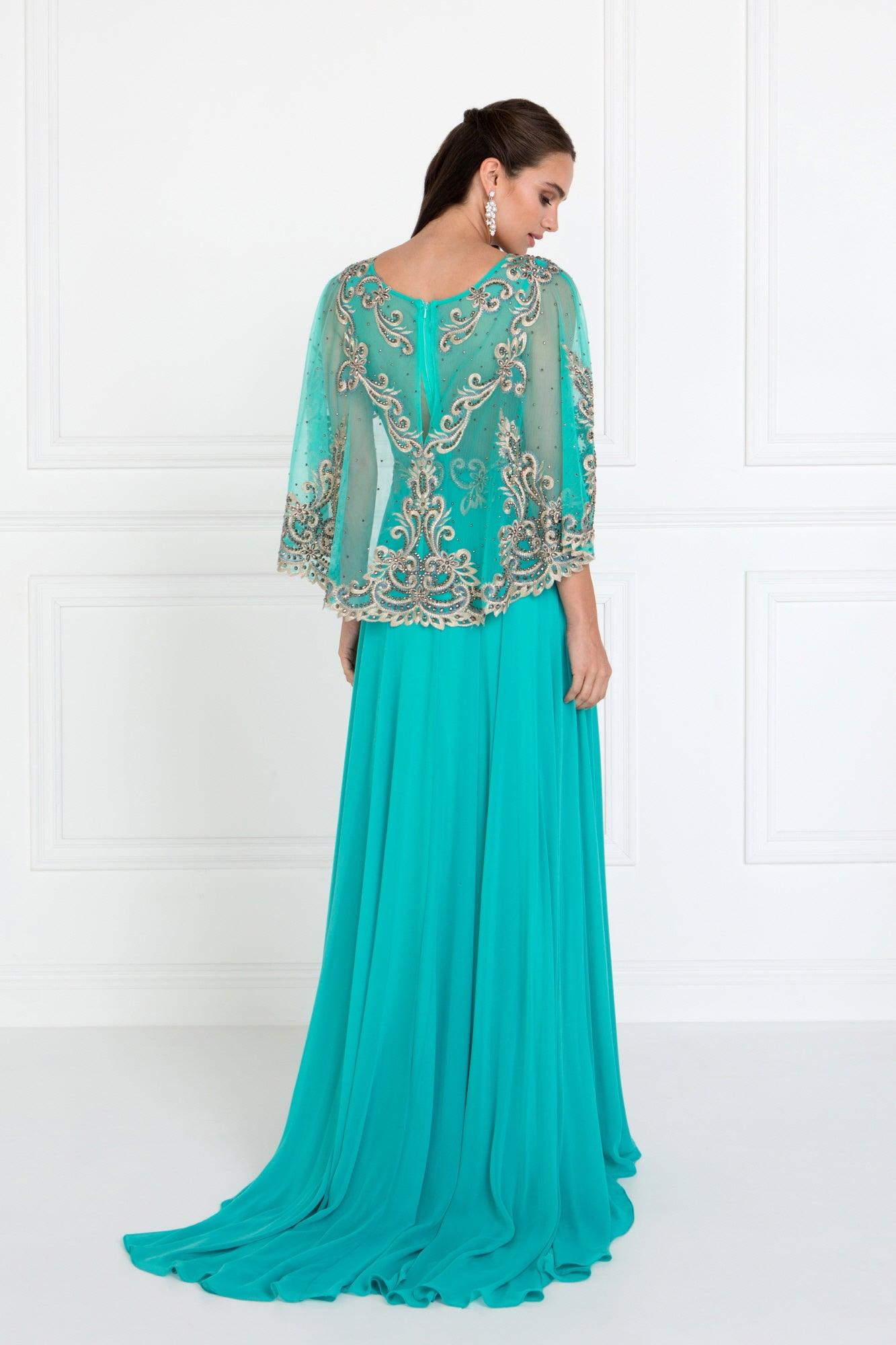 Long Formal Cape Sleeves Dress - Image 2