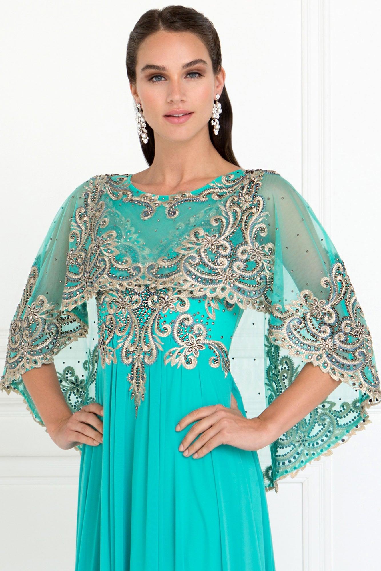 Long Formal Cape Sleeves Dress - Image 5