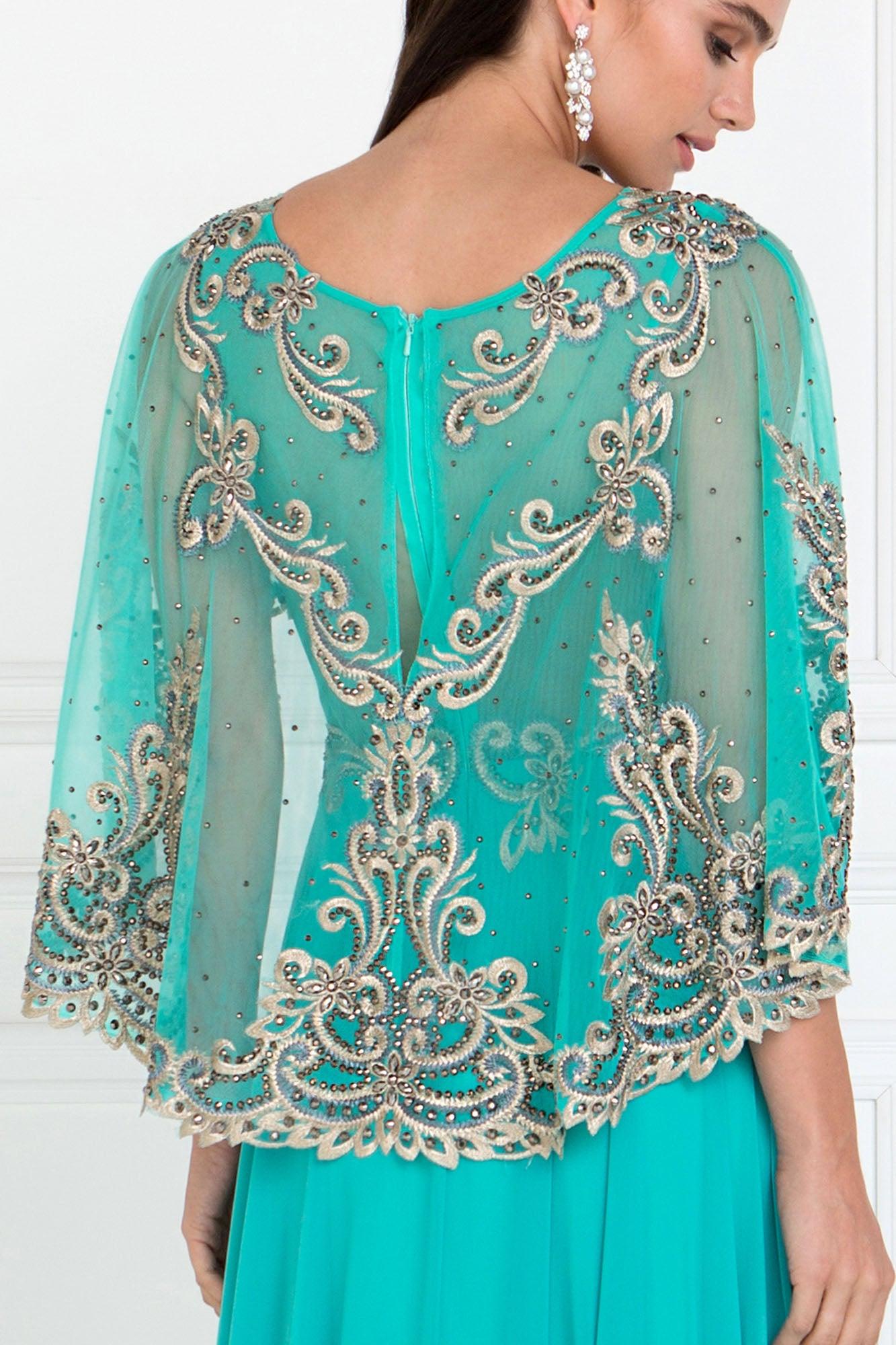 Long Formal Cape Sleeves Dress - Image 6