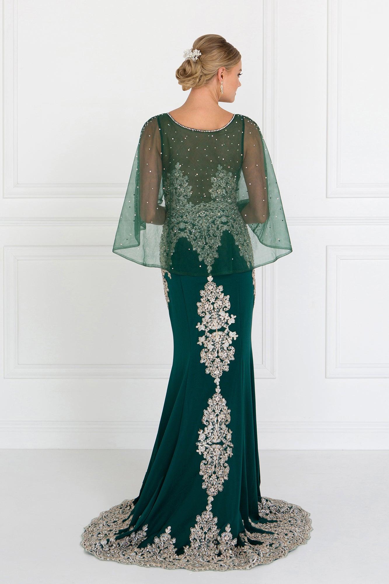 Long Formal Dress Evening Gown Cape Sleeves - Image 2