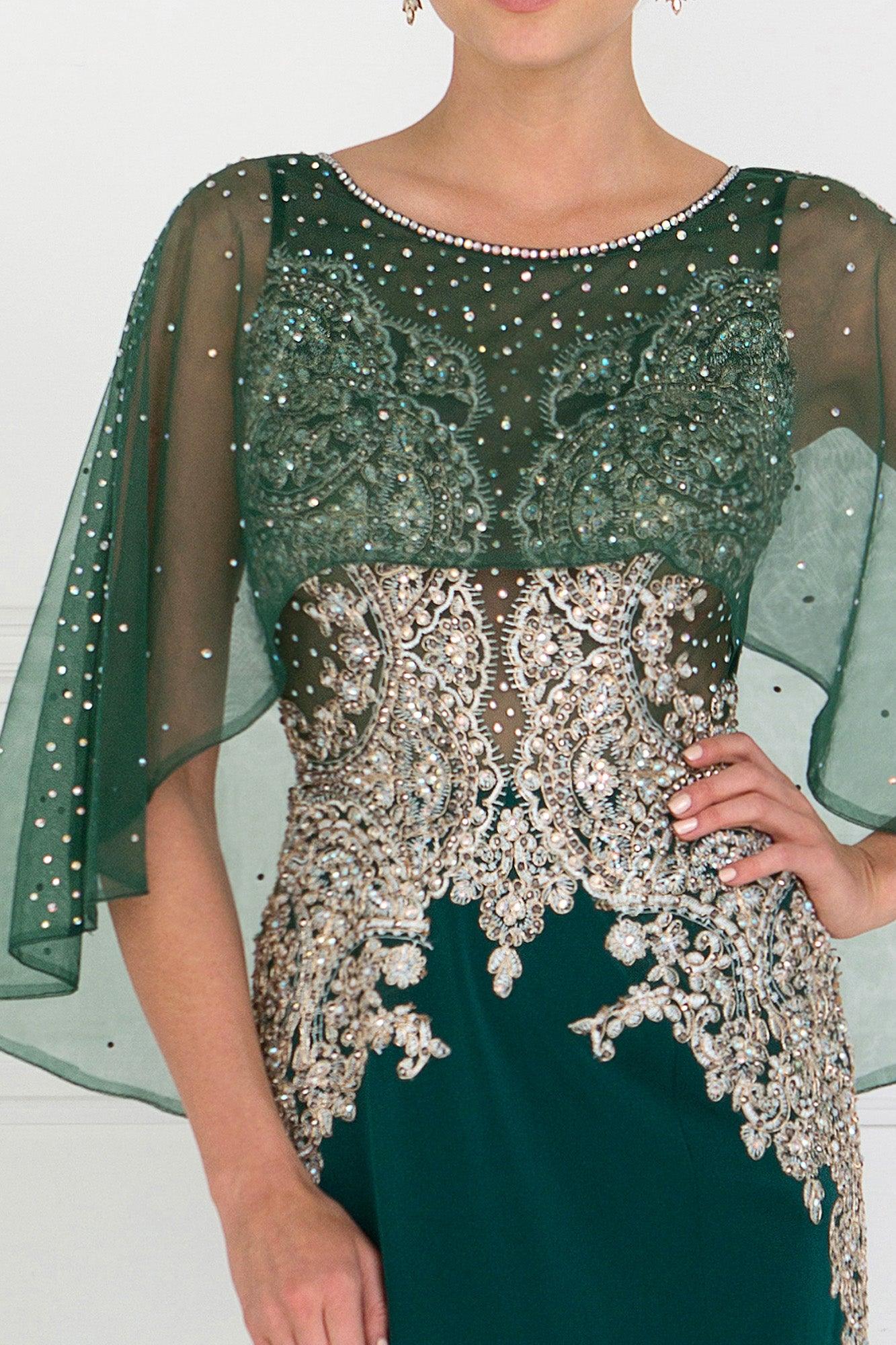 Long Formal Dress Evening Gown Cape Sleeves - Image 3