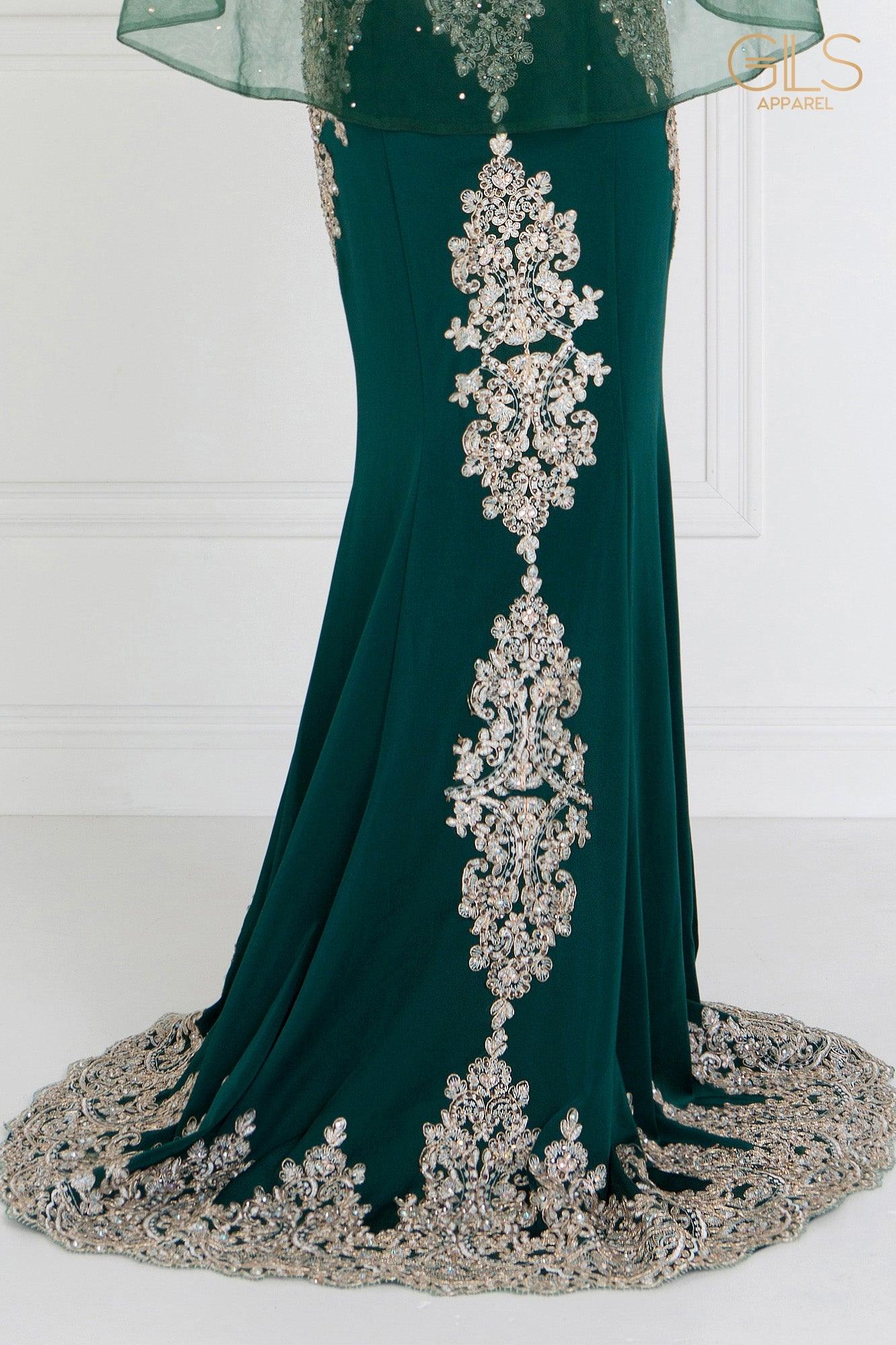 Long Formal Dress Evening Gown Cape Sleeves - Image 4