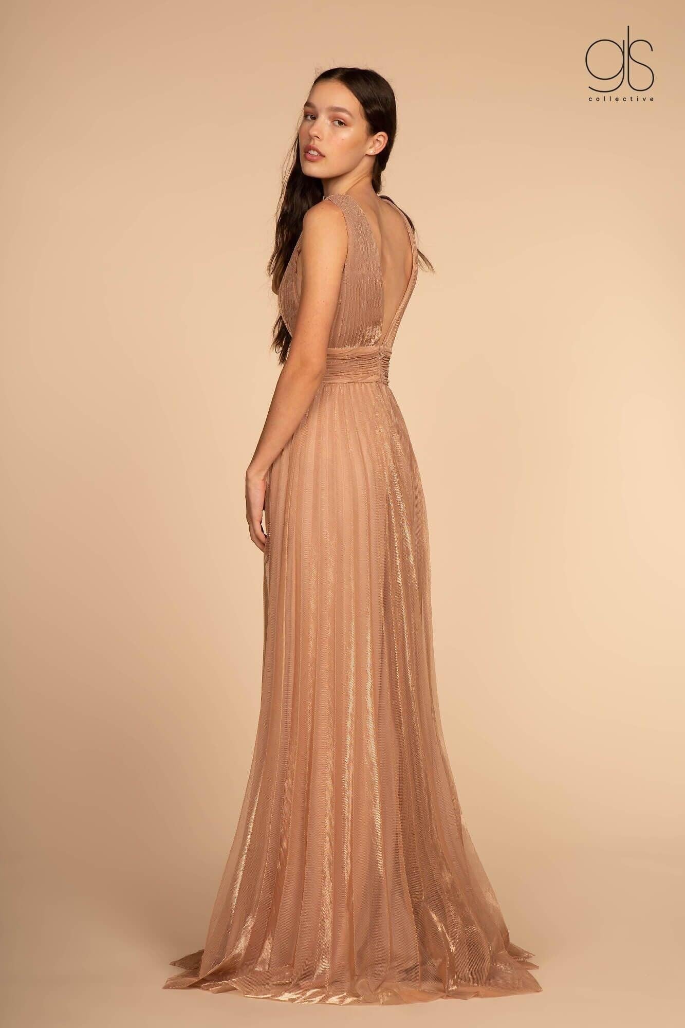 Long Formal Pleaded Empire Waist Prom Dress - Image 2
