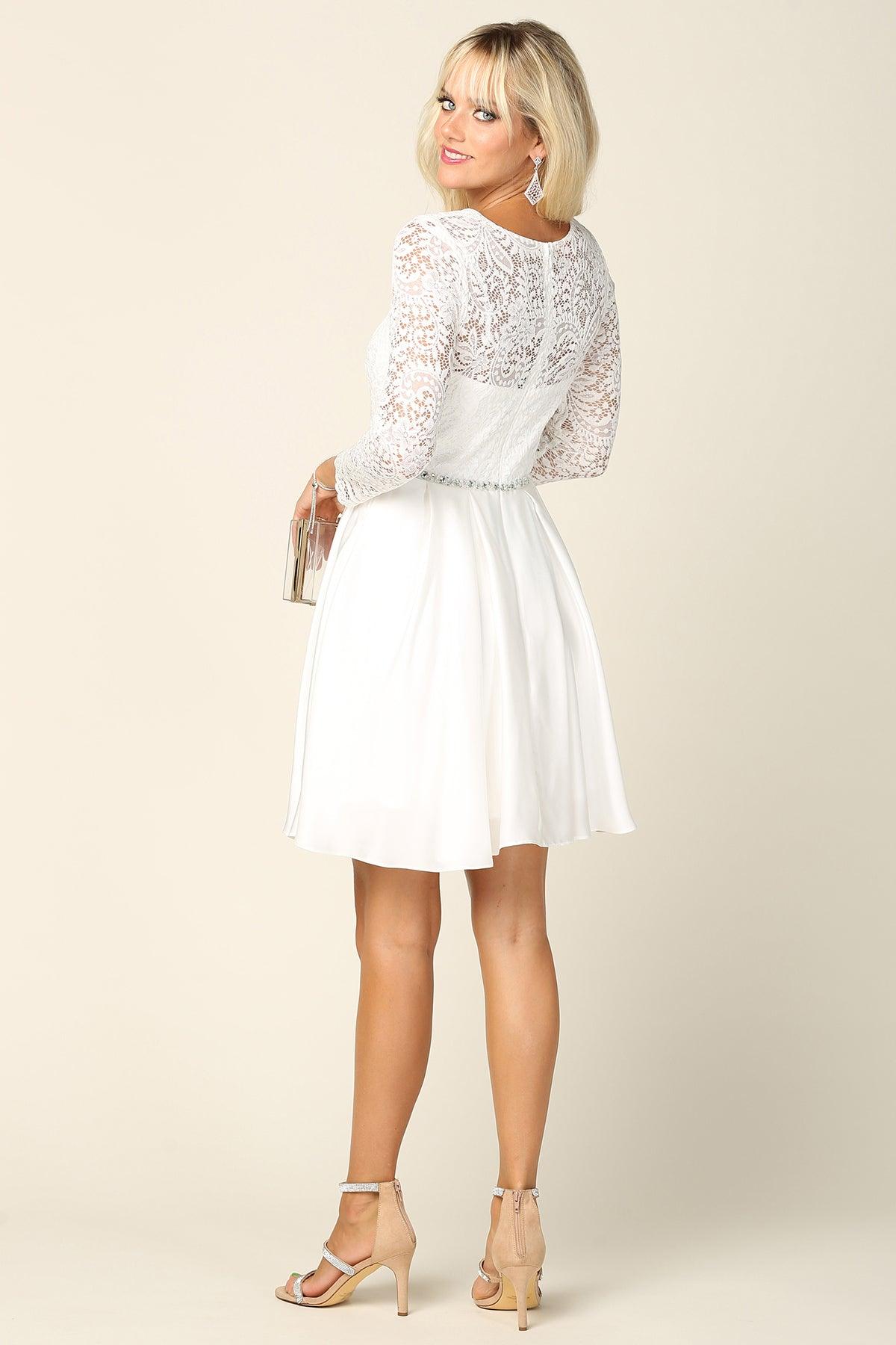 Long Sleeve Beaded Cocktail Graduation Dress - Image 2