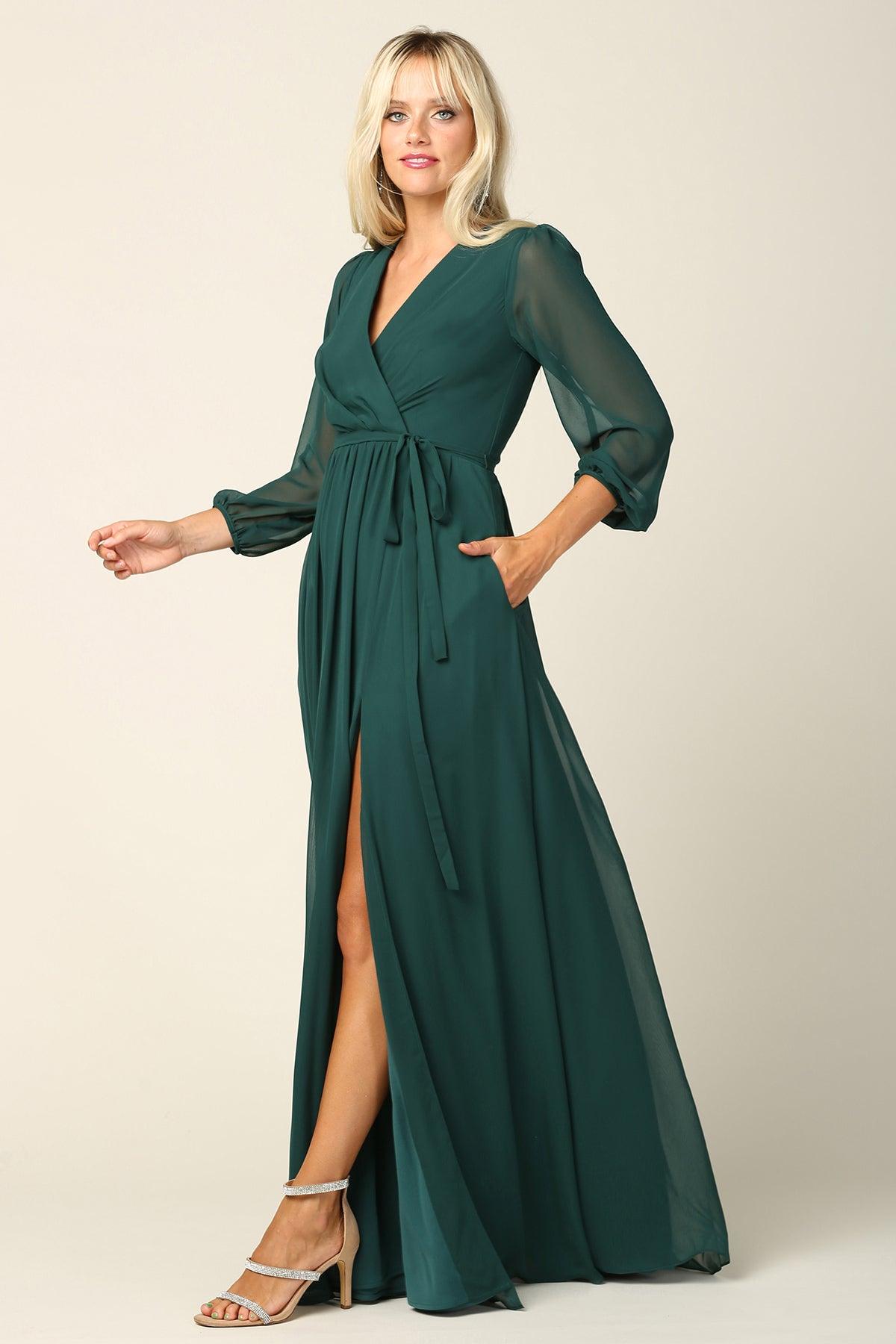 Long Sleeve Formal A Line Dress by Eva Fashion 3410 - Image 5