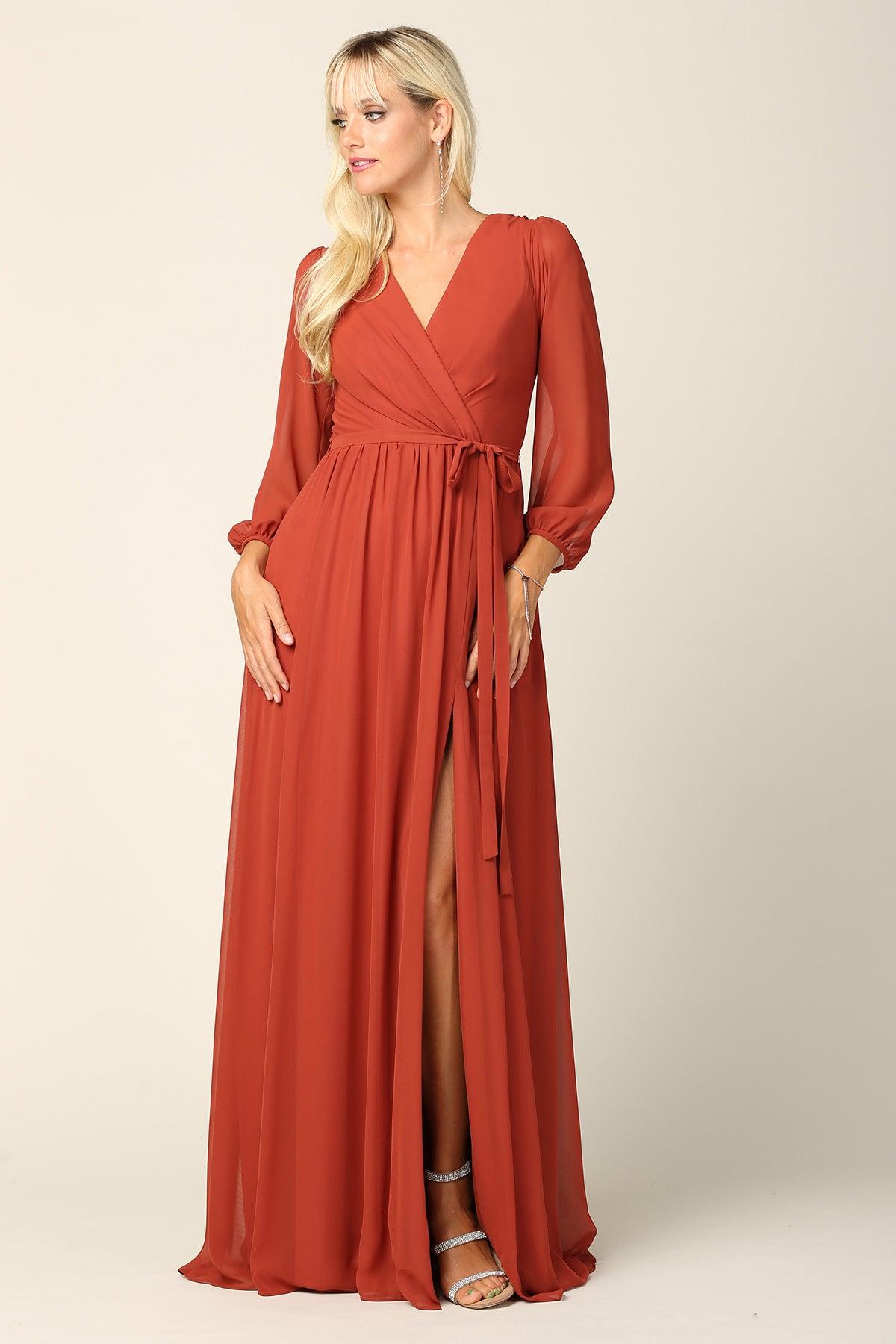 Long Sleeve Formal A Line Dress by Eva Fashion 3410 - Image 8