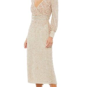 Long Sleeve Fitted Tea Length Dress Long Sleeves Mac Duggal 93593