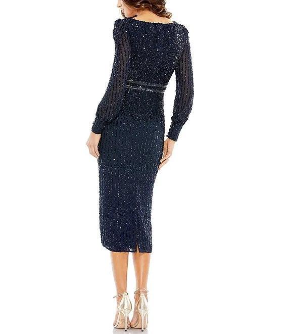 Long Sleeve Fitted Tea Length Dress Long Sleeves Mac Duggal 93593 - Image 4