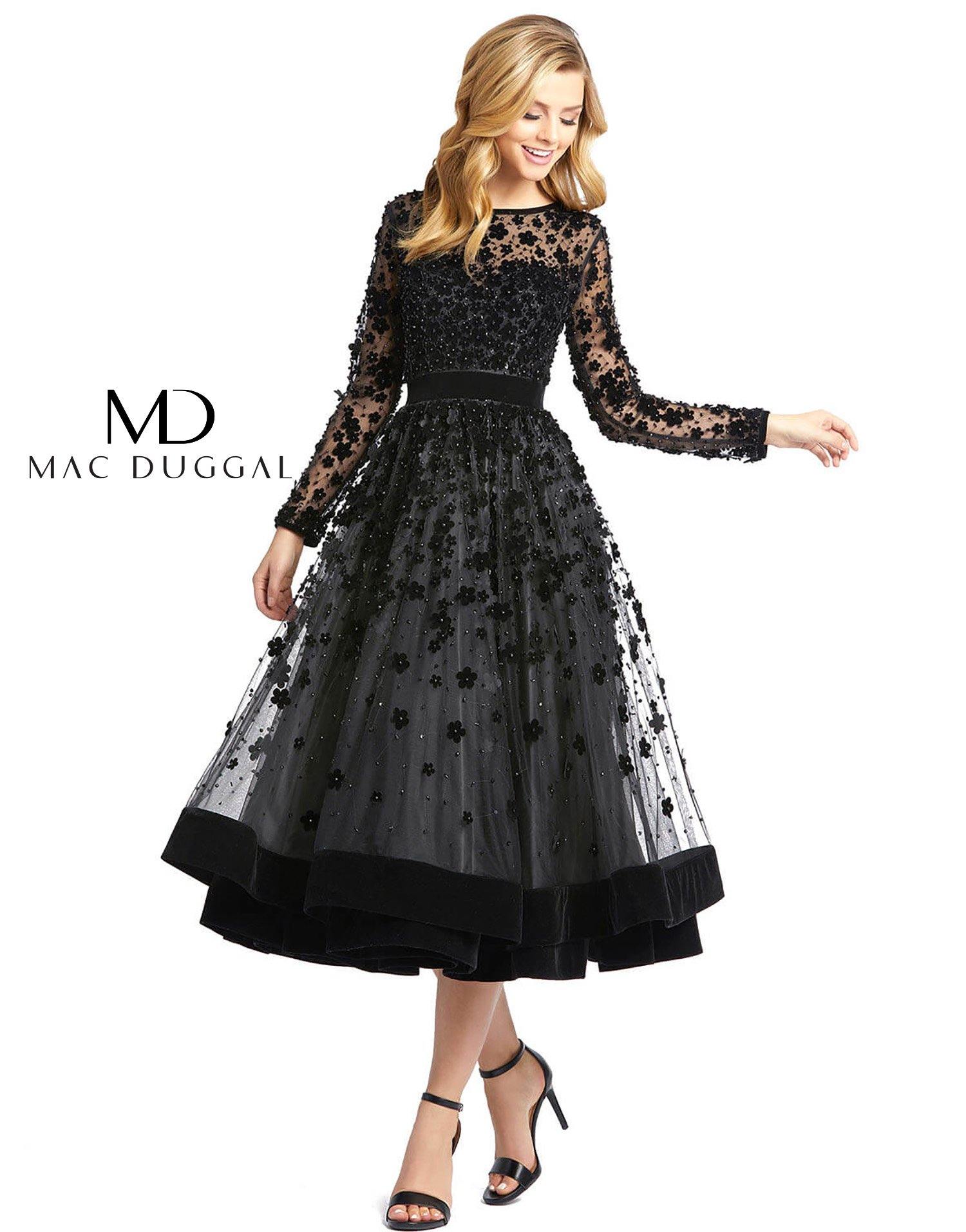 Sheer Long Sleeve A Line Short Dress by Mac Duggal 67007 - Image 2