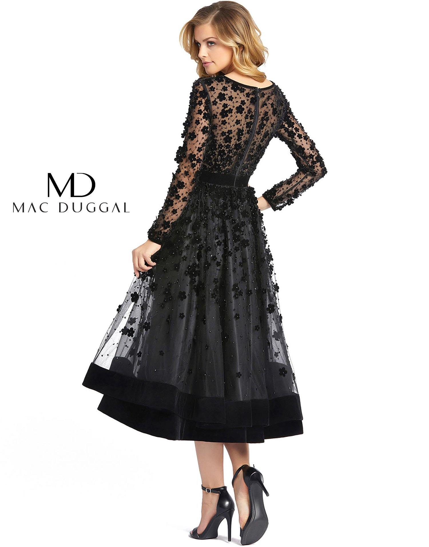 Sheer Long Sleeve A Line Short Dress by Mac Duggal 67007 - Image 3