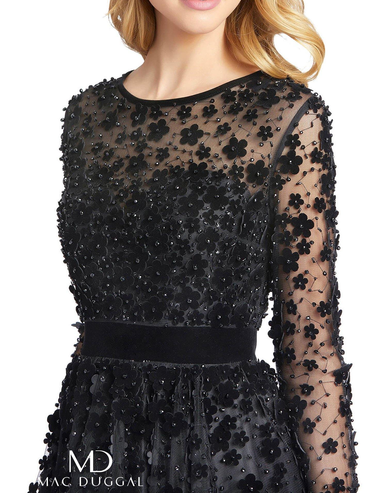 Sheer Long Sleeve A Line Short Dress by Mac Duggal 67007 - Image 4