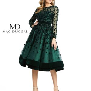 Sheer Long Sleeve A Line Short Dress by Mac Duggal 67007