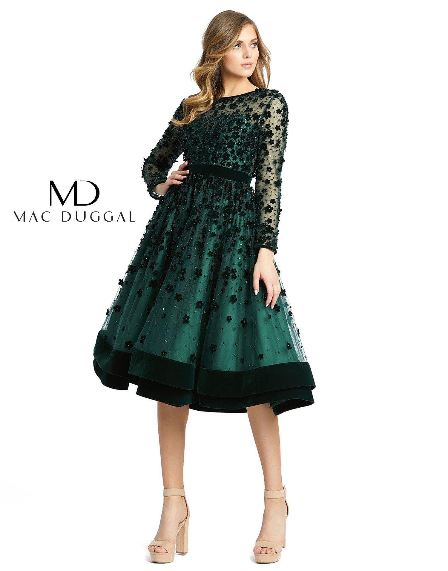 Sheer Long Sleeve A Line Short Dress by Mac Duggal 67007