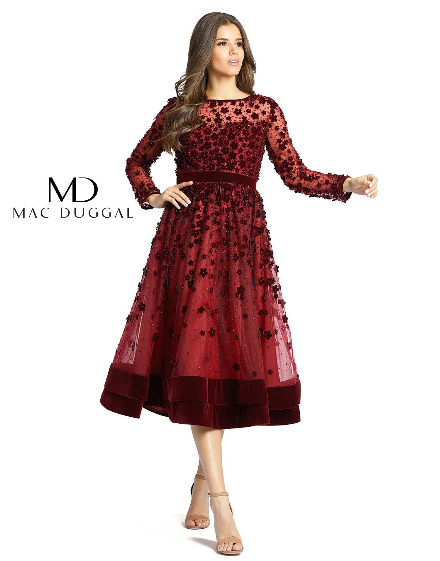 Sheer Long Sleeve A Line Short Dress by Mac Duggal 67007 - Image 6