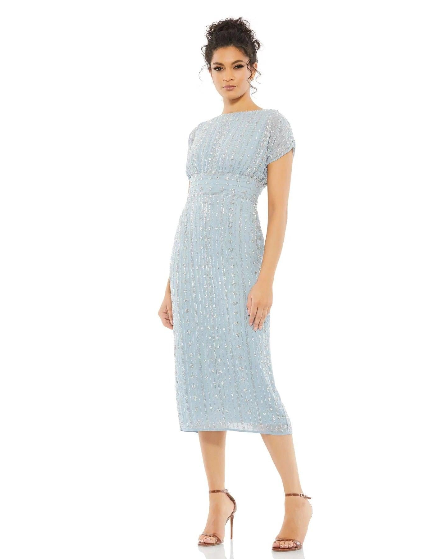 Formal Cap Sleeve Midi Length Dress Cap Sleeves Mac Duggal 93649 - Image 4