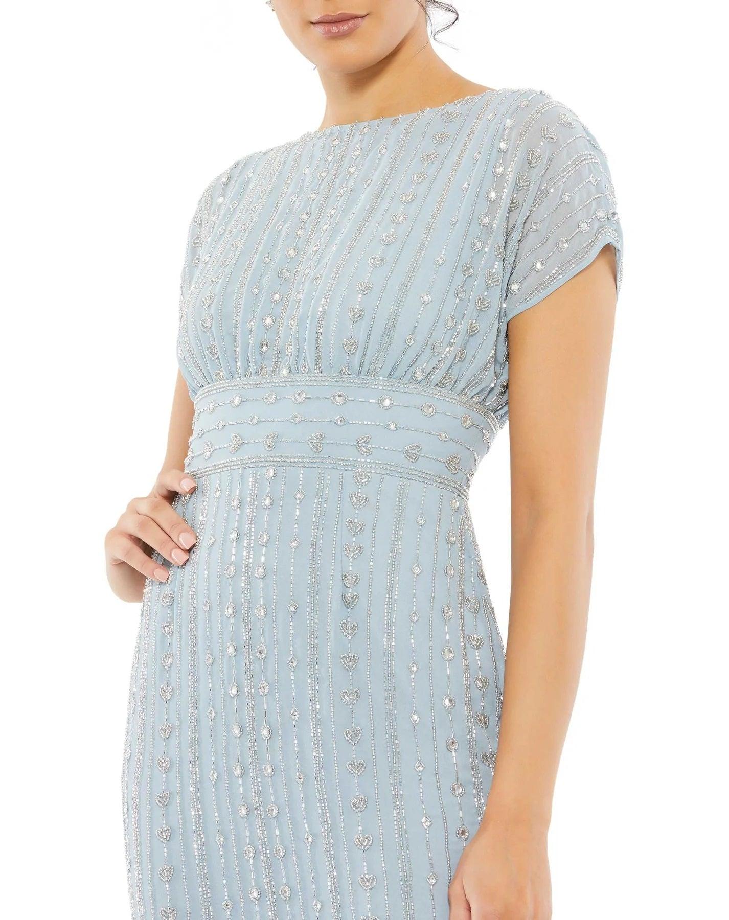 Formal Cap Sleeve Midi Length Dress Cap Sleeves Mac Duggal 93649 - Image 6