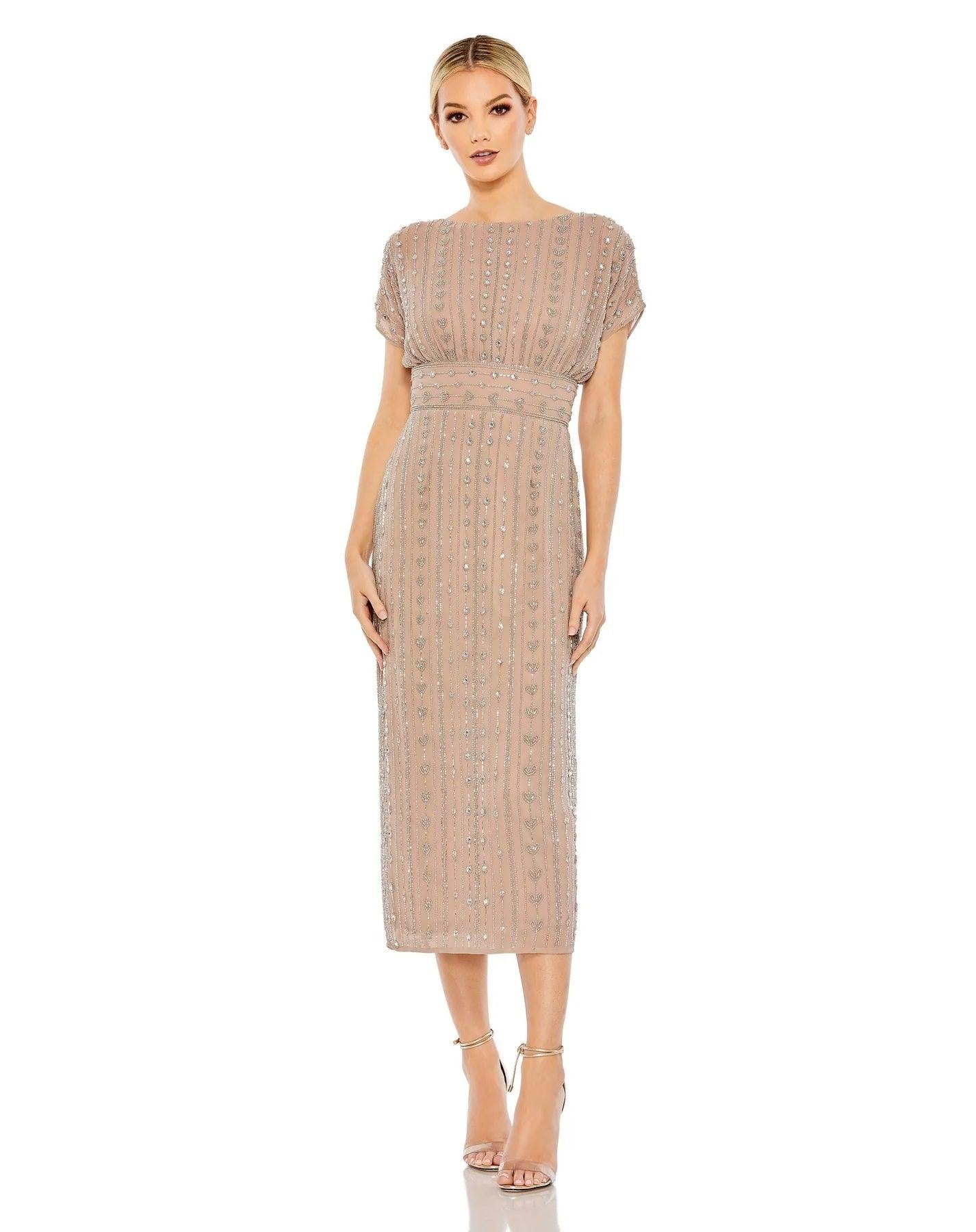 Formal Cap Sleeve Midi Length Dress Cap Sleeves Mac Duggal 93649 - Image 7